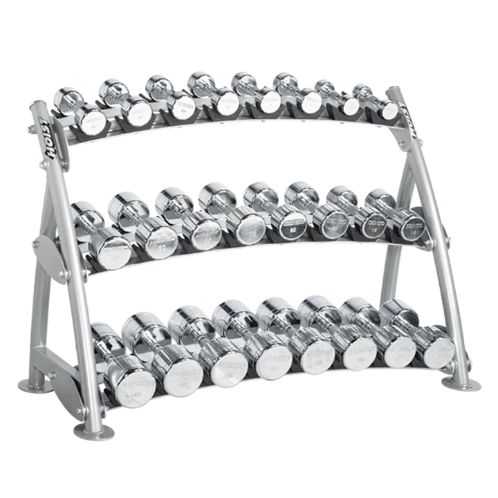 White frame beauty bell rack with multi-tier structure for commercial gym use