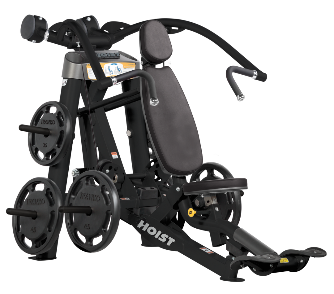 incline chest press machine with gray padding highlighting plate-loaded arms and ergonomic frame design