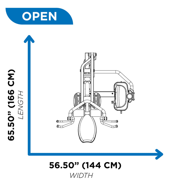 Overhead diagram showing open footprint dimensions of Hoist lat pulldown machine at 65.50 inch length and 56.50 inch width