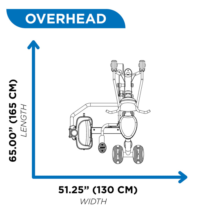 Overhead diagram showing machine footprint with 65.00 inch length and 51.25 inch width for space planning and layout use