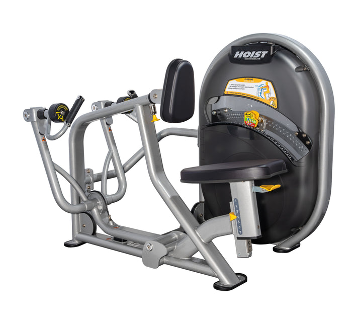 Angled view of mid row machine highlighting handle design, seat position, and frame construction