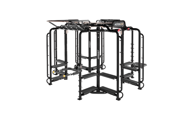 Hoist Motion Cage Package 1 functional training system with multiple workout stations, pull-up bars, and integrated strength training attachments