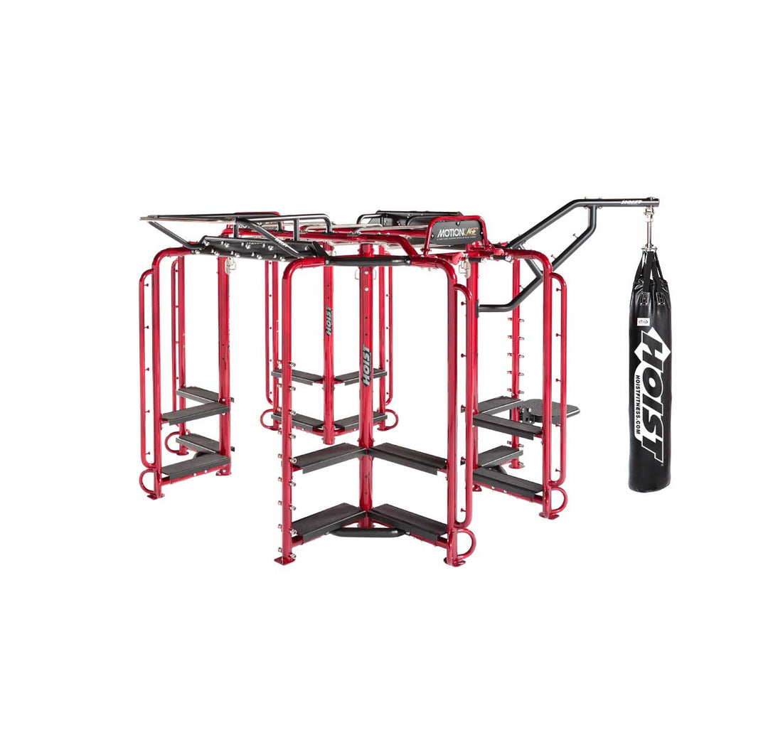 Motion Cage Package 1 with attached heavy punching bag for boxing, conditioning, and athletic performance training