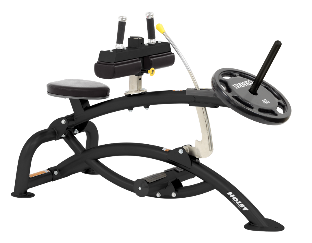 seated calf raise machine with gray padding highlighting ergonomic frame and calf training setup