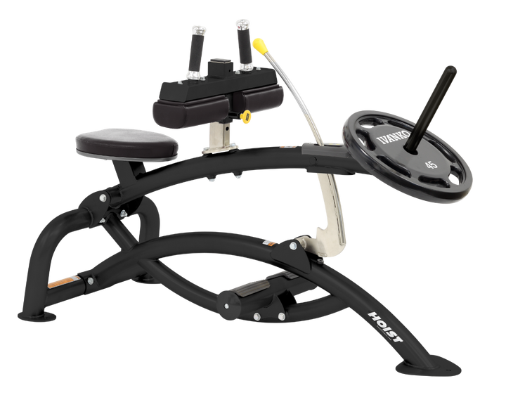 seated calf raise machine with gray padding highlighting ergonomic frame and calf training setup