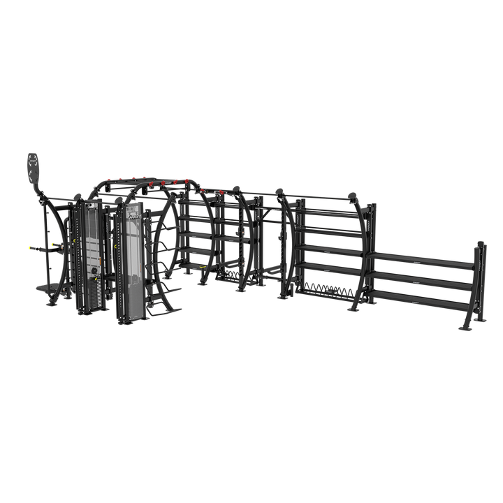 Hoist Seven Element Functional Bridge featuring multi-station workout zones, storage systems, and advanced functional training layout for commercial gyms