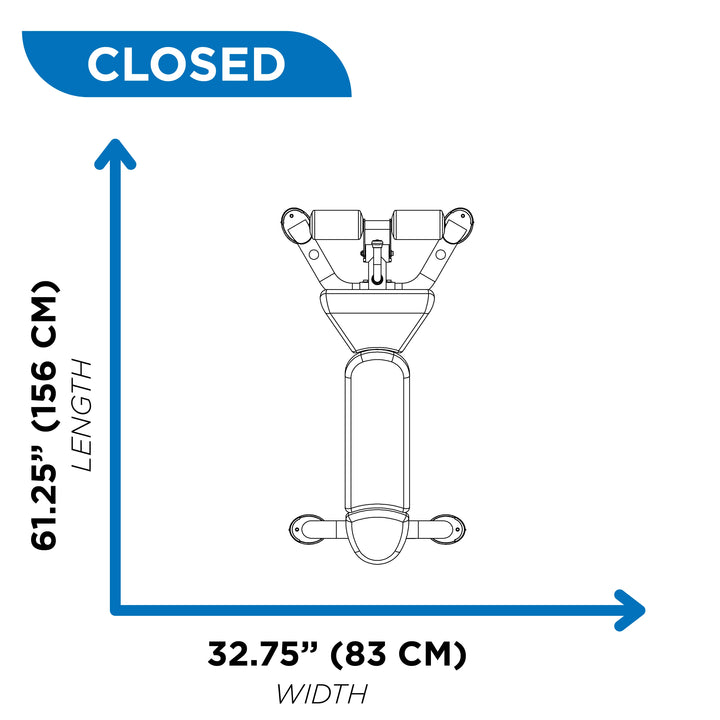 Hoist super flat decline bench closed position dimensions diagram showing 61.25 inch length and 32.75 inch width