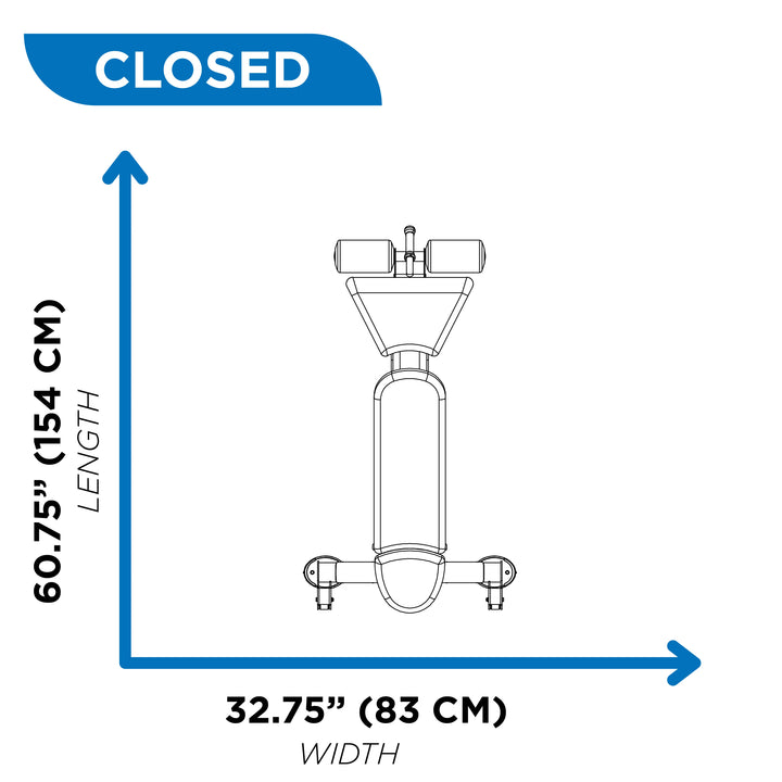 Diagram showing closed position dimensions of Hoist adjustable bench with 60.75 inch length and 32.75 inch width