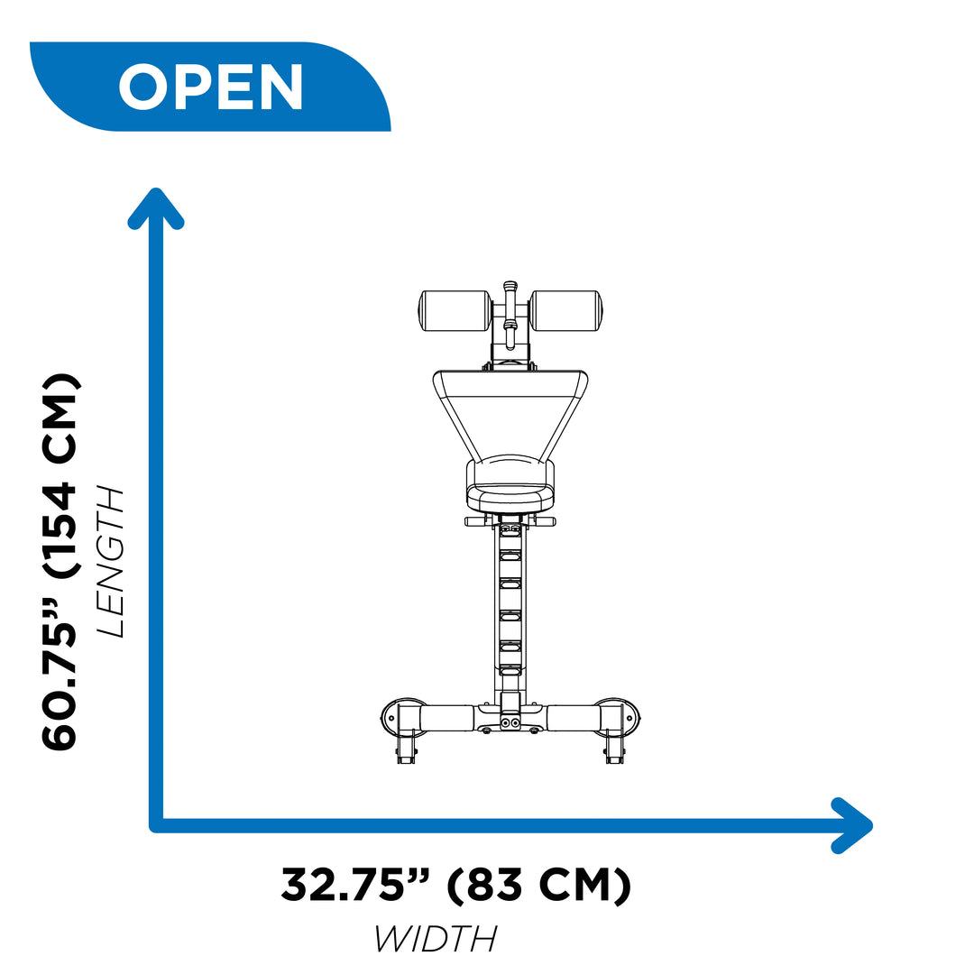 Diagram showing closed position dimensions of Hoist adjustable bench with 60.75 inch length and 32.75 inch width in open position