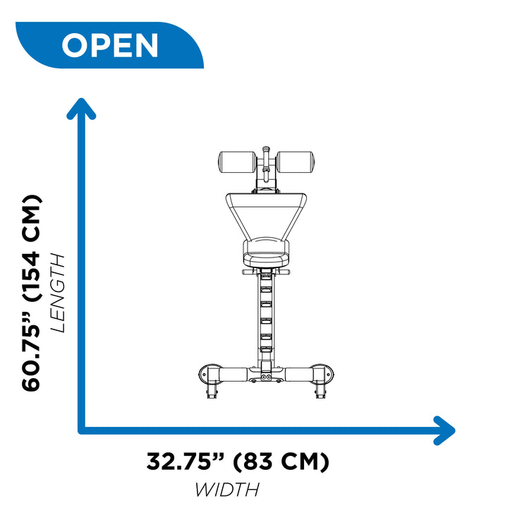 Diagram showing closed position dimensions of Hoist adjustable bench with 60.75 inch length and 32.75 inch width in open position