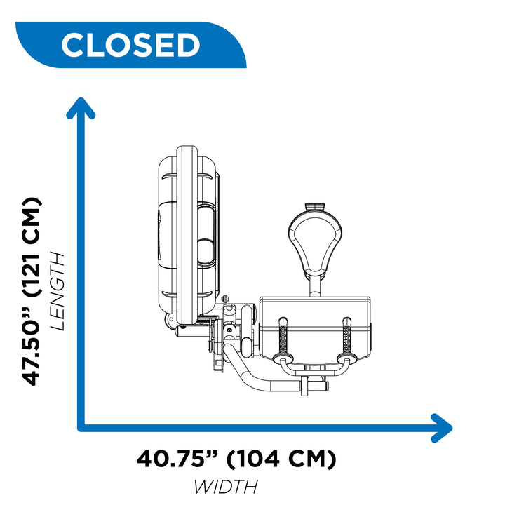 Overhead diagram of triceps extension machine in closed position showing 43 inch length and 40.75 inch width