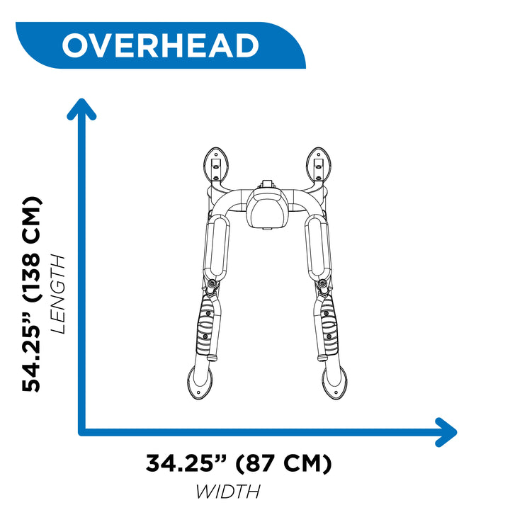 Overhead diagram of Hoist vertical knee raise and dip station showing 54.25 inch length and 34.25 inch width dimensions