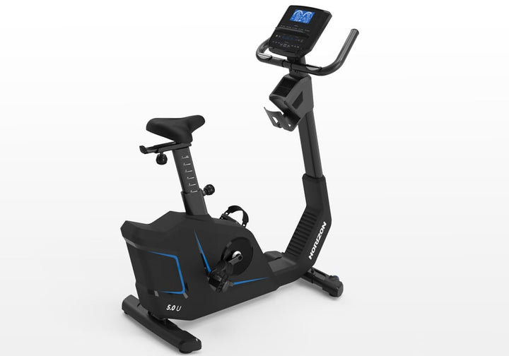 Front angled view of the Horizon 5.0U upright exercise bike.