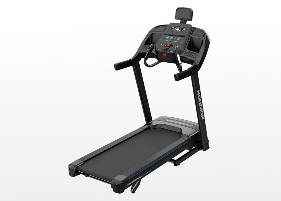 Horizon 7.0 AT folding treadmill with Bluetooth console and 20 x 60 inch running deck.
