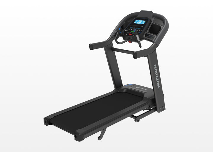 Horizon 7.4 AT folding treadmill with Bluetooth console and 22 x 60 inch running deck.