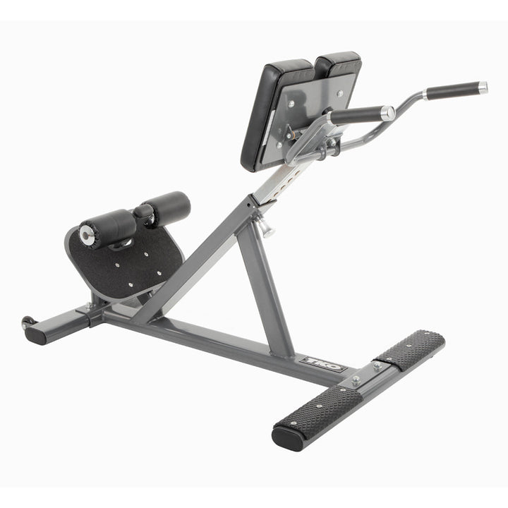 Rear view of commercial hyper extension bench showing support pads