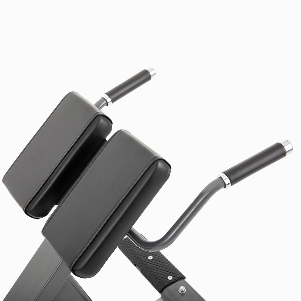 Side angle view of commercial hyper extension bench