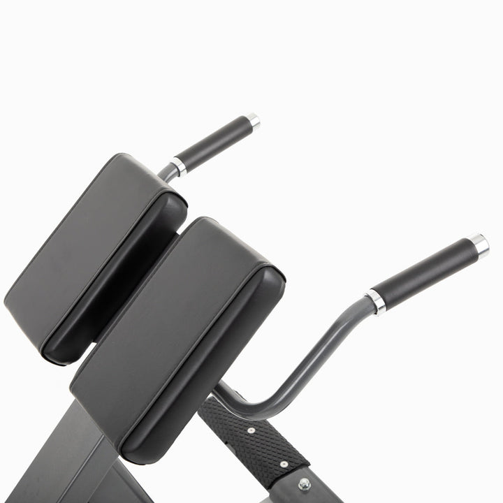 Side angle view of commercial hyper extension bench