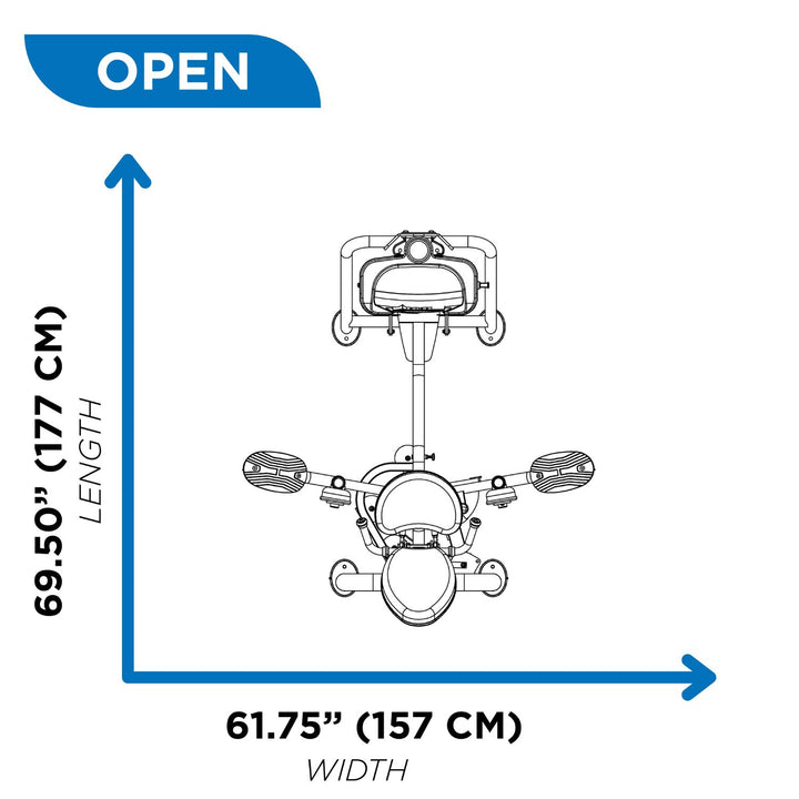 diagram showing inner outer thigh machine dimensions in open position for gym planning