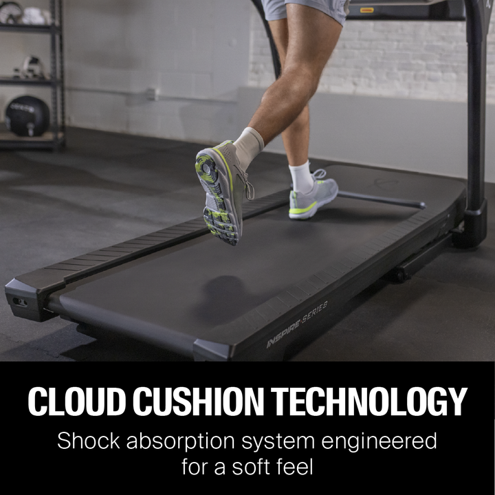 Inspire Series T5 folding treadmill with cloud cushion shock absorption technology