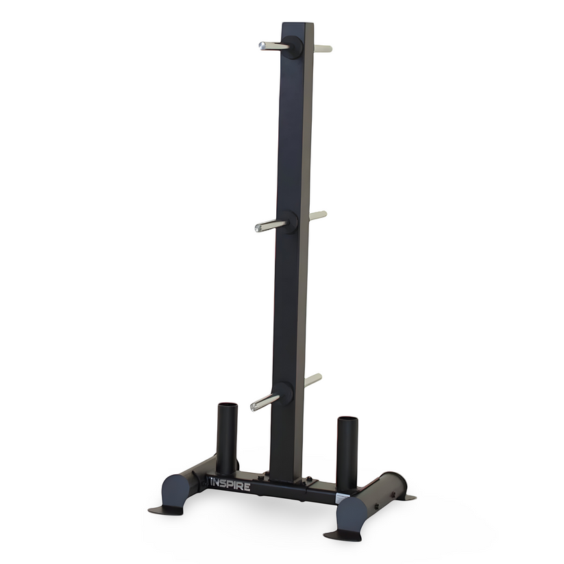 Inspire bumper plate tree vertical storage rack with multiple pegs for organizing weight plates in gym training space