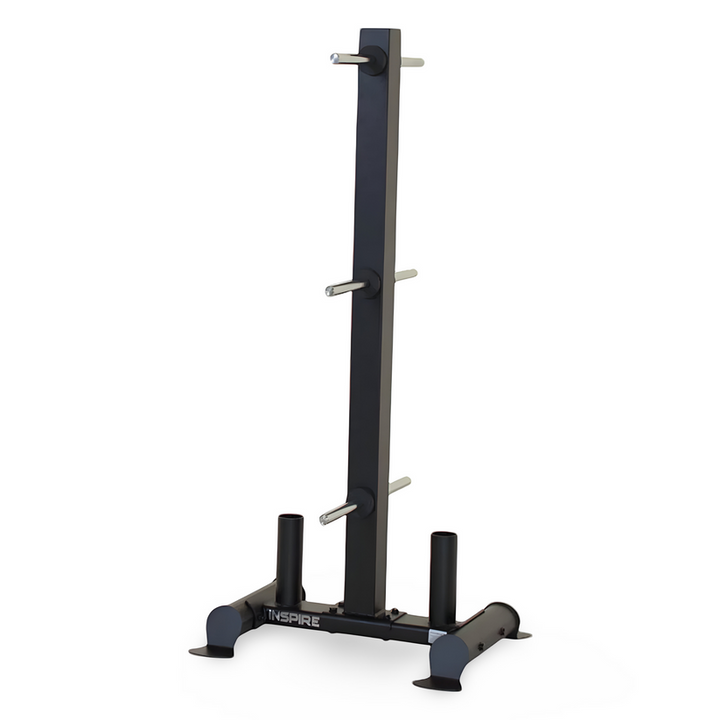 Inspire bumper plate tree vertical storage rack with multiple pegs for organizing weight plates in gym training space