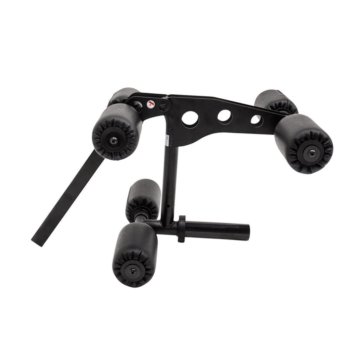 Inspire leg extension and leg curl attachment with padded rollers and steel frame for lower body strength training exercises