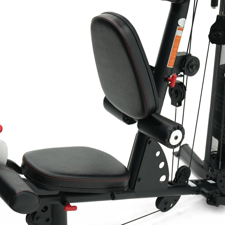 Close up of Inspire M2 multi gym seat and backrest showing padded support and adjustable positioning for workouts