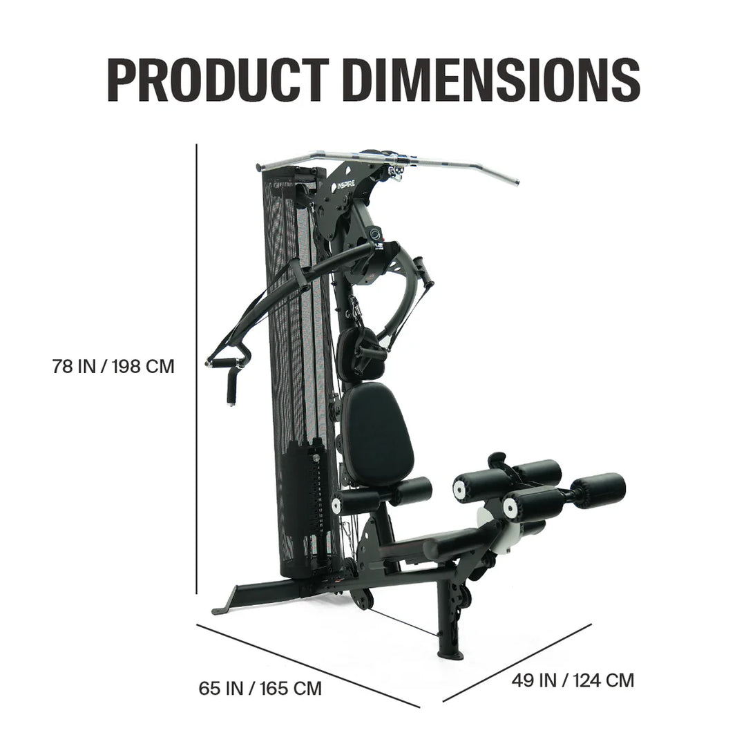 Close up of Inspire M2 multi gym frame and handle connection showing durable construction and cable attachment point