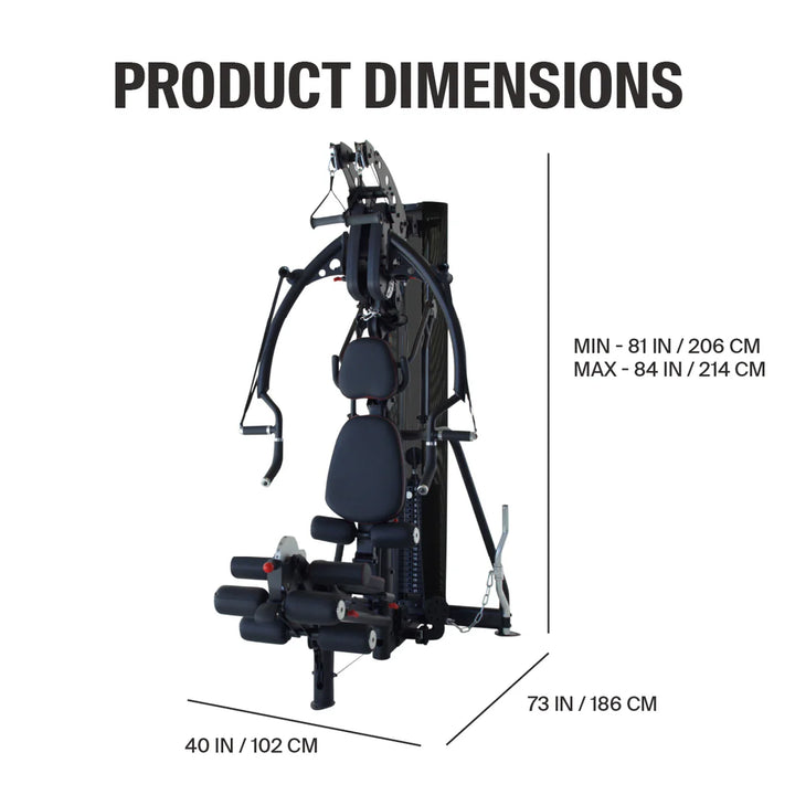 Inspire M3 multi gym dimensions diagram showing overall height, width, and depth for home gym space planning