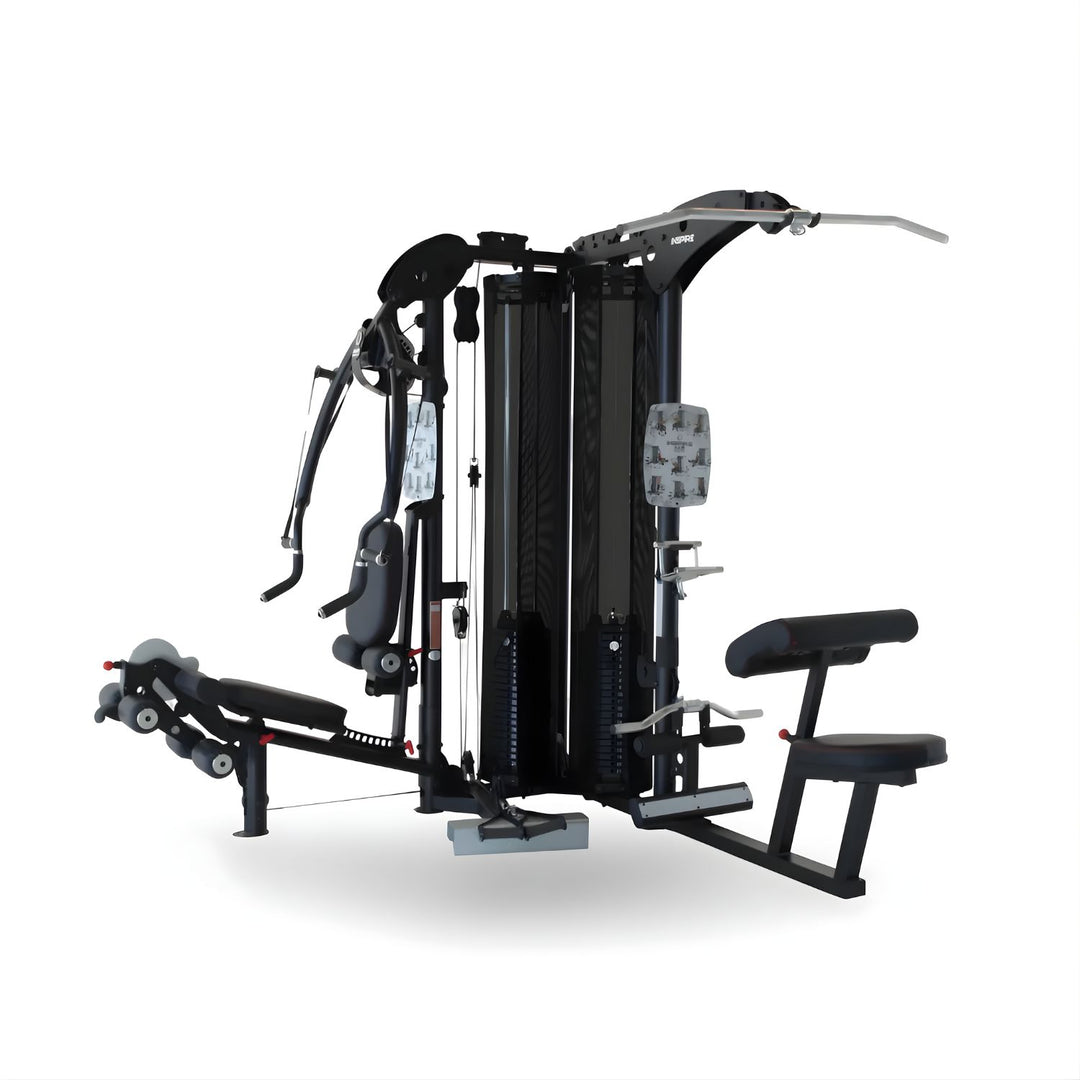 Inspire M5 multi gym with integrated bench and dual weight stacks for versatile full body strength training at home