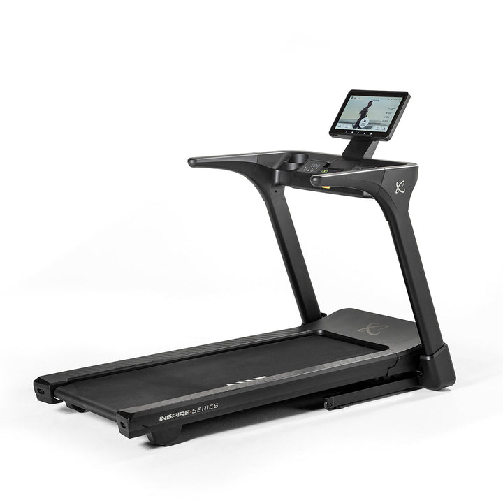 Inspire T5S treadmill side profile showing touchscreen console, running deck, and durable frame for home cardio workouts