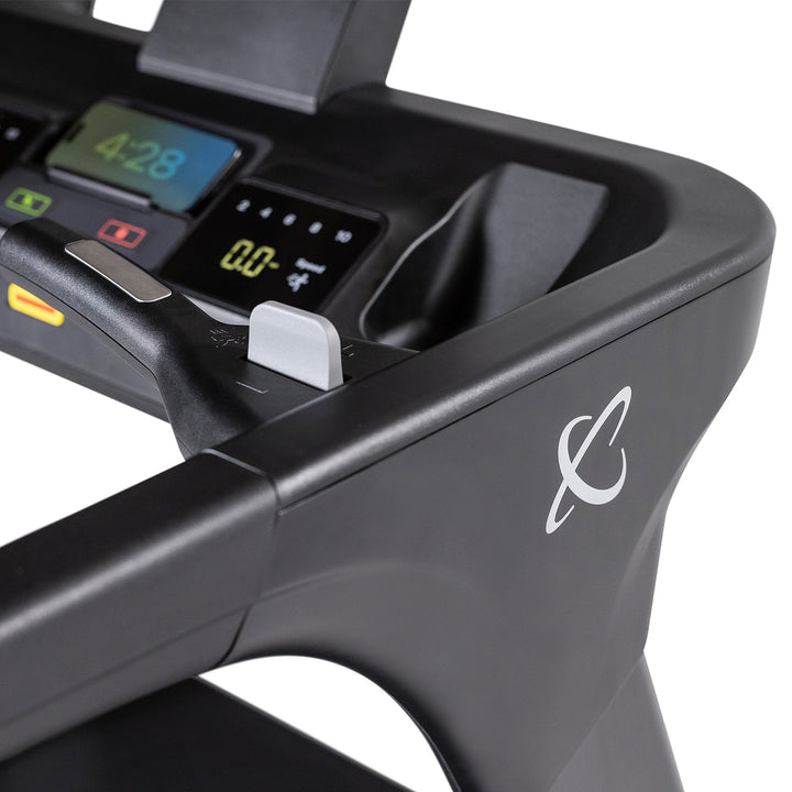 Inspire T7 treadmill console and handlebar detail showing control interface and ergonomic grip for home cardio workouts