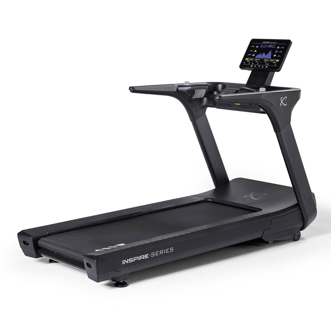 Inspire T7 treadmill hero front angle view showing large running deck, console display, and sturdy frame for home cardio workouts