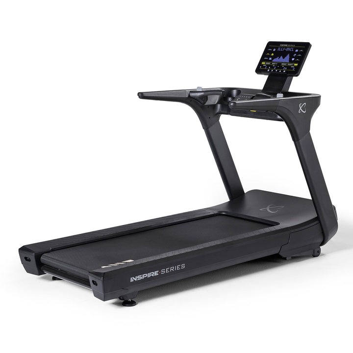 Inspire T7 treadmill hero front angle view showing large running deck, console display, and sturdy frame for home cardio workouts