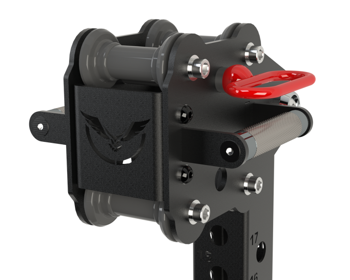Close-up of the Defiant Strength jammer arm attachment with adjustment hardware and handle.
