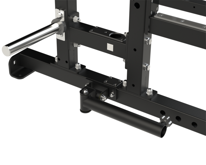 Optional landmine attachment mounted on the base of the Defiant Strength power rack.