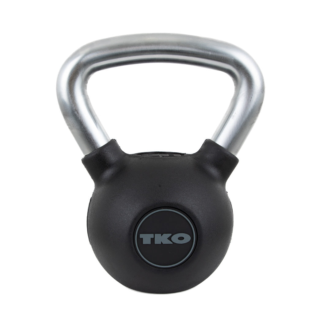 Large-size TKO rubber kettlebell with matte nickel-plated handle