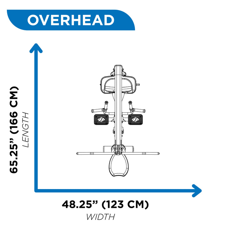 dimensions diagram of lat pulldown machine showing overhead height and width for gym planning