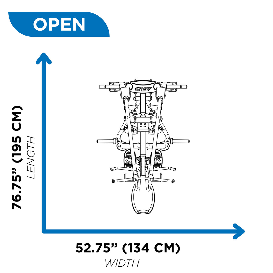 overhead diagram showing open footprint of lat pulldown machine at 76.75 inch length and 52.75 inch width