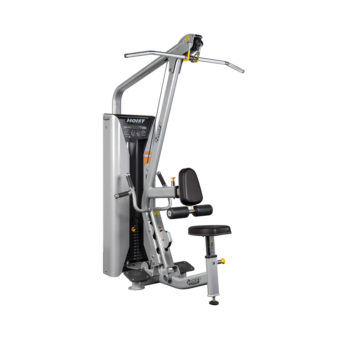 lat pulldown and mid row machine in light frame finish for back workout exercises