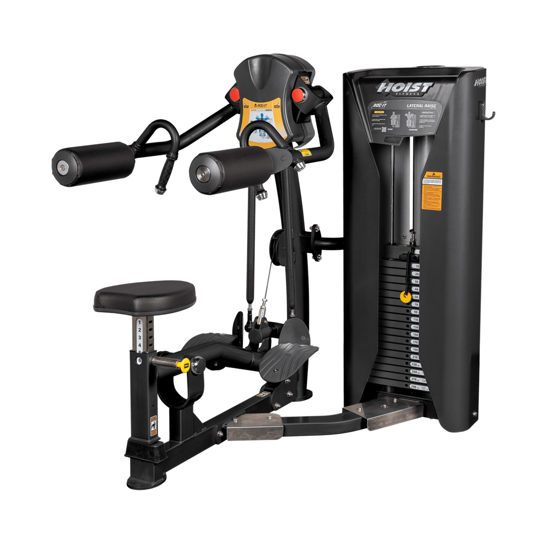 black frame Lateral Deltoid machine designed for commercial fitness centers and shoulder muscle development