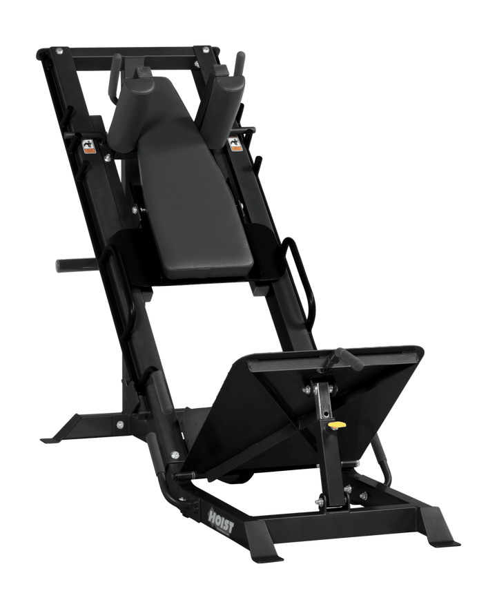 Leg press hack combo machine dual function design for lower body strength training in home or commercial gym