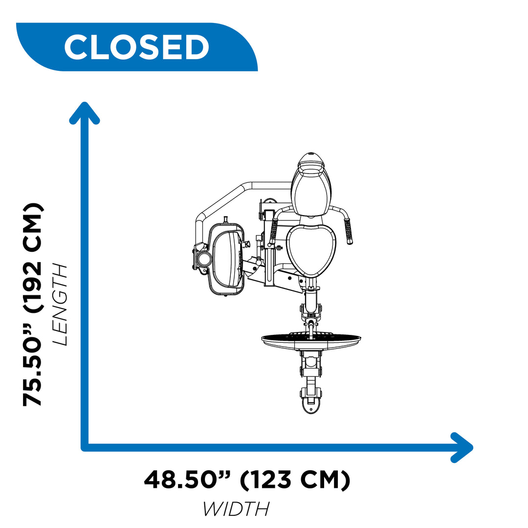 overhead diagram showing closed footprint of leg press machine at 75.50 inch length and 48.50 inch width