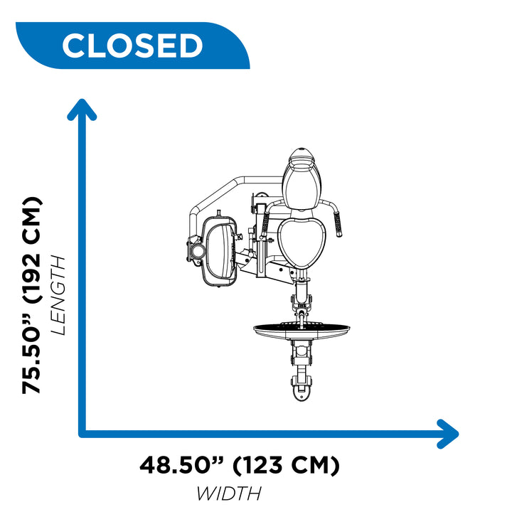 overhead diagram showing closed footprint of leg press machine at 75.50 inch length and 48.50 inch width