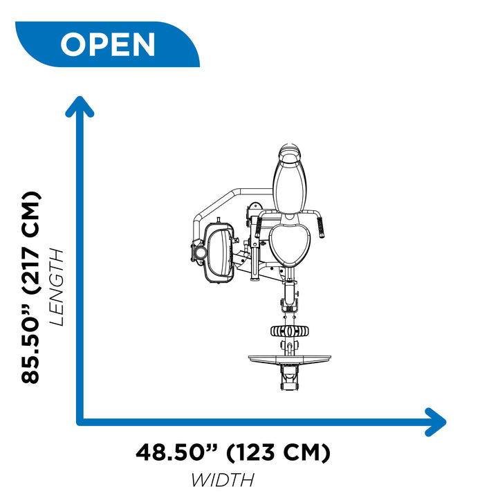 overhead diagram showing open footprint of leg press machine at 85.50 inch length and 48.50 inch width