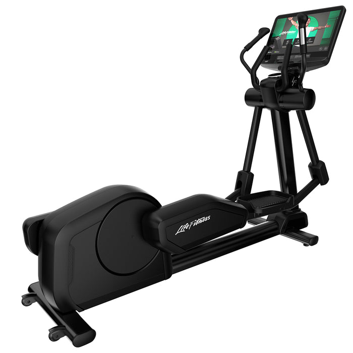Life Fitness Club Series Plus elliptical with SE4 touchscreen console in black finish showing premium commercial-grade elliptical trainer for home gym use