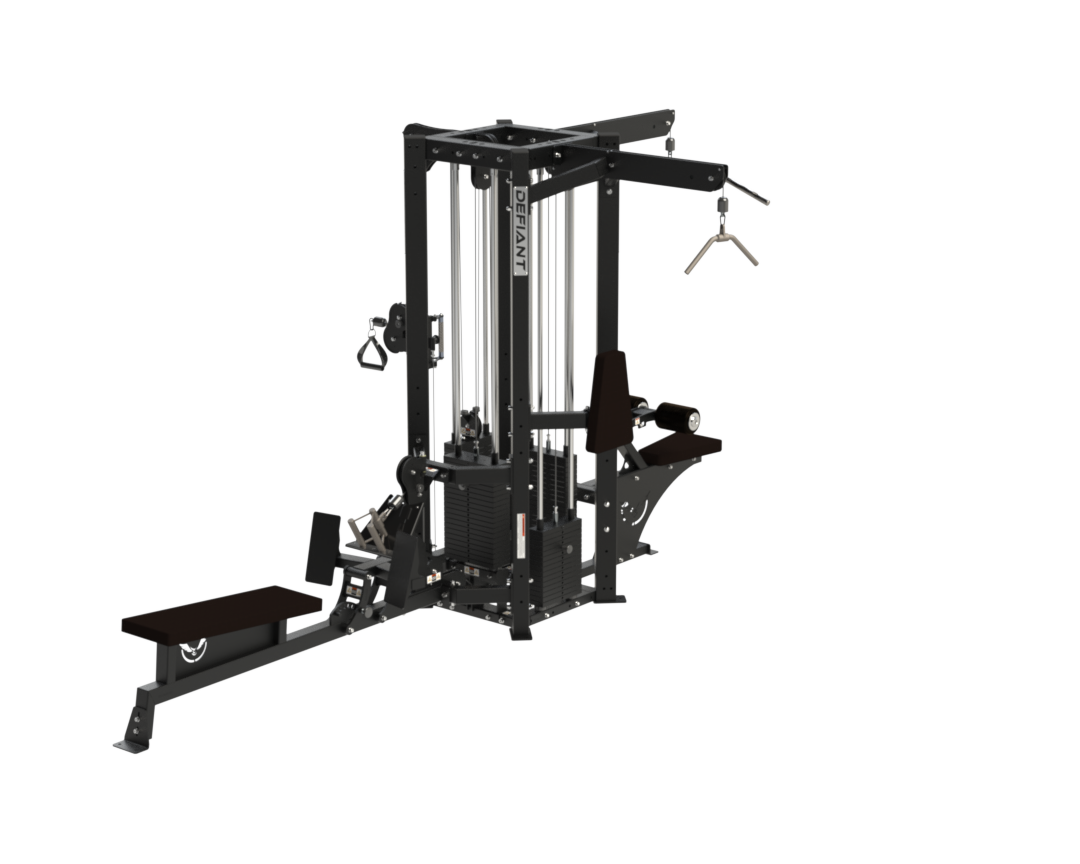 Angled view of the Defiant Strength MS-4 multi-station strength system.
