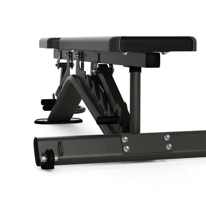 Back angle view of Matrix adjustable weight bench showing multi position backrest and sturdy frame for strength training workouts