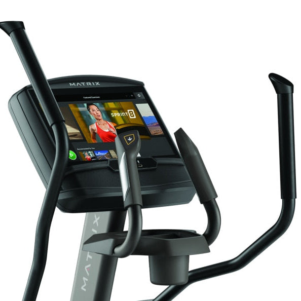 Matrix E30 elliptical handlebars and ergonomic design providing comfortable grip and natural motion for cardio workouts